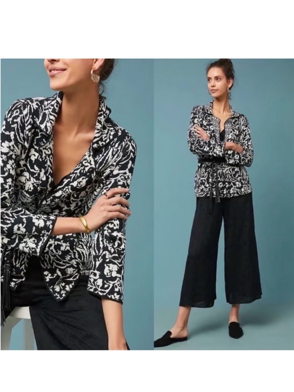 Anthropologie 100% Cotton Reversible Collared Cardigan